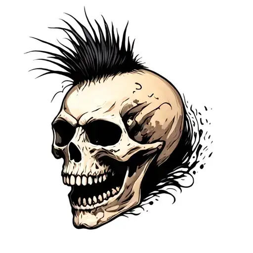 punk scull mohawk tattoo design idea