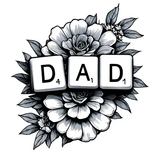 dad written in scrabble tile letter tattoo design idea