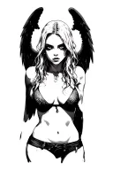 Sexy Pale Girl, Petite, Big Boobs, Wide Hips, G-string. Messy Hair, Angel , Sexual.... on hood, white eyes topless tattoo design idea