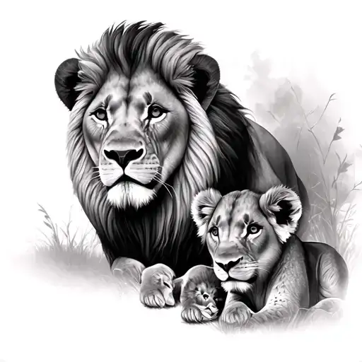 lion and 2 cubs face only tattoo design idea