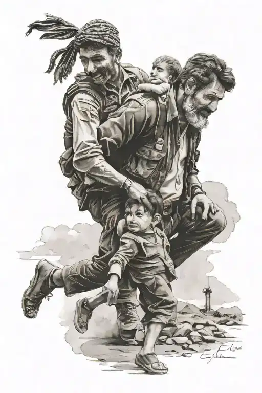 kurdish father holding his son in thé air  tattoo design idea