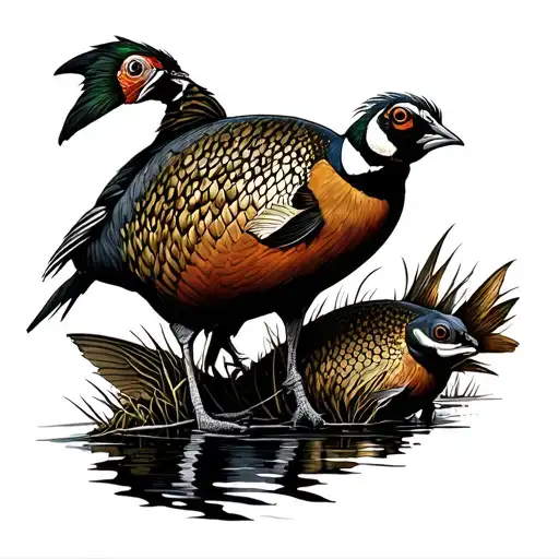 walleye and pheasant hunting tattoo design idea