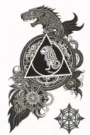 philosophers stone symbol with leo and pisces zodiac sign surounded by mandala  tattoo design idea