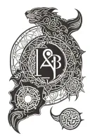 philosophers stone symbol with leo and pisces zodiac sign surounded by mandala  tattoo design idea