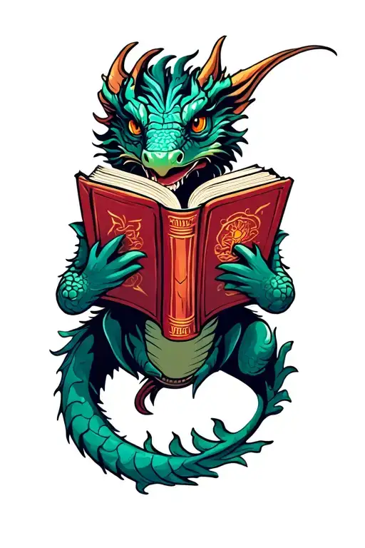 Book Dragon reading books tattoo design idea