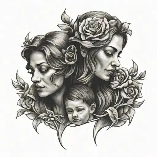 mother and two sons tattoo design idea