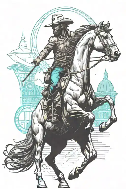 denver airport bronco statue full body black and grey with a turquoise eye horse only tattoo design idea