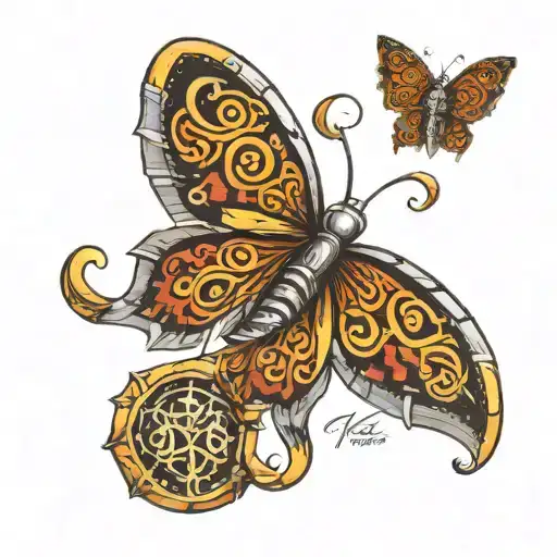A fantastic Viking butterfly base with these three letters: RTR tattoo design idea