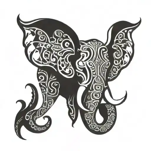 elephant head with octopus arms outstretched tattoo design idea