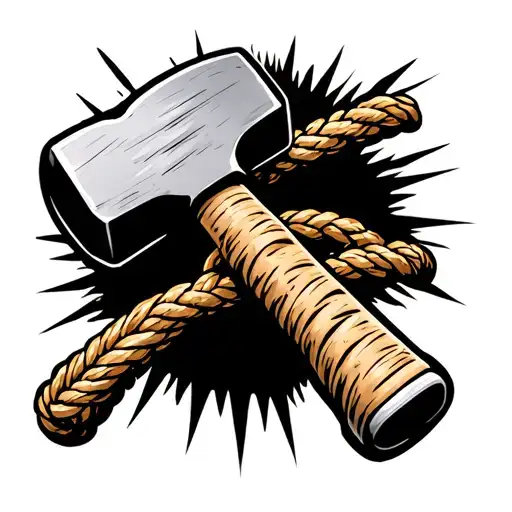 sledgehammer with rope around top and handle tattoo design idea
