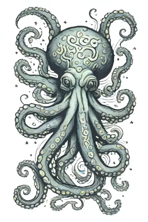 one octopus, van gogh starry sky tattoo design idea