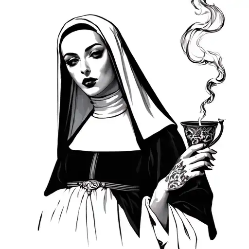 sexy smoking nun tattoo design idea