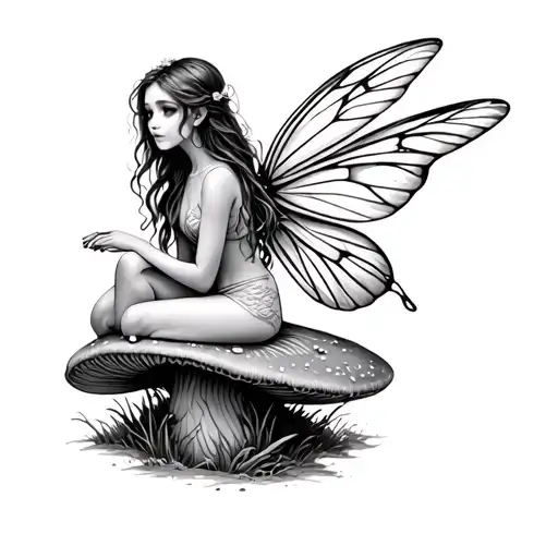Fairy Sitting On A Mushroom tattoo design idea