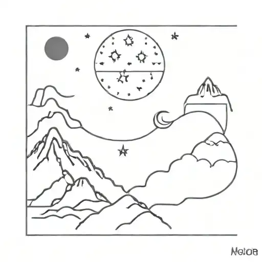 stars, moon, mountain and sea tattoo design idea