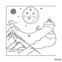 stars, moon, mountain and sea tattoo design idea