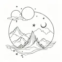 stars, moon, mountain and sea tattoo design idea