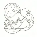 stars, moon, mountain and sea tattoo design idea