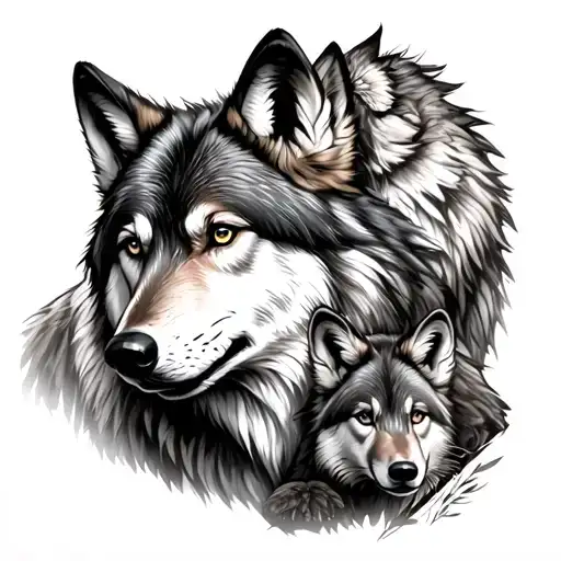 Mother Wolf And Cubs tattoo design idea