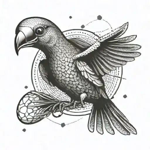 An intricate design of a bird carrying a football in its beak, combining the client's interests in animals and sports in a creative way tattoo design idea