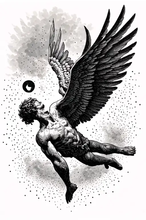 icarus falling from sky tattoo design idea
