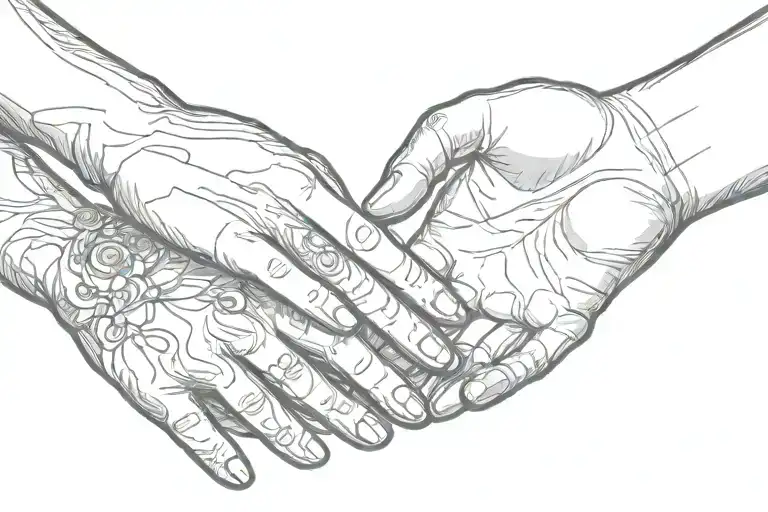 womans hand reaching for two children hands holding each tattoo design idea