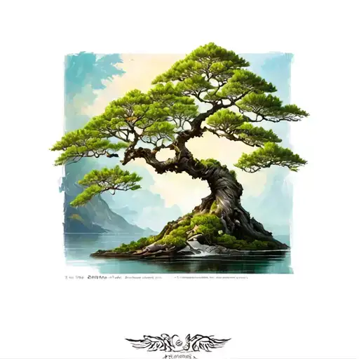 bonzai tree branch tattoo design idea
