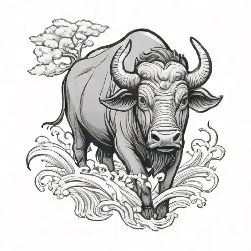 Vietnamese water buffalo tattoo design idea
