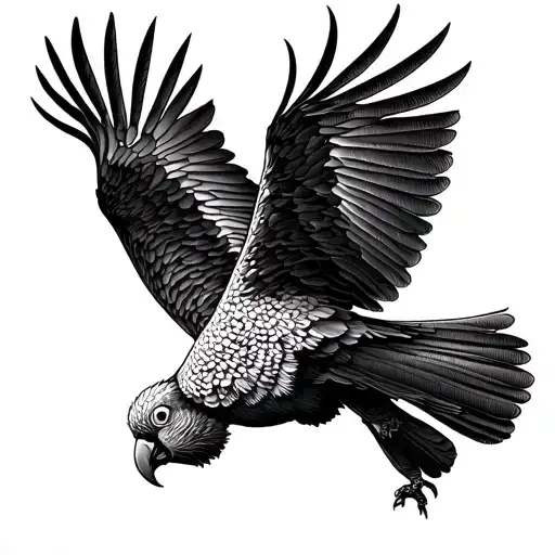 Black cockatoo flying tattoo design idea