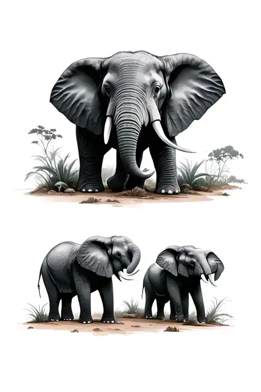 family of 4 elephants tattoo design idea