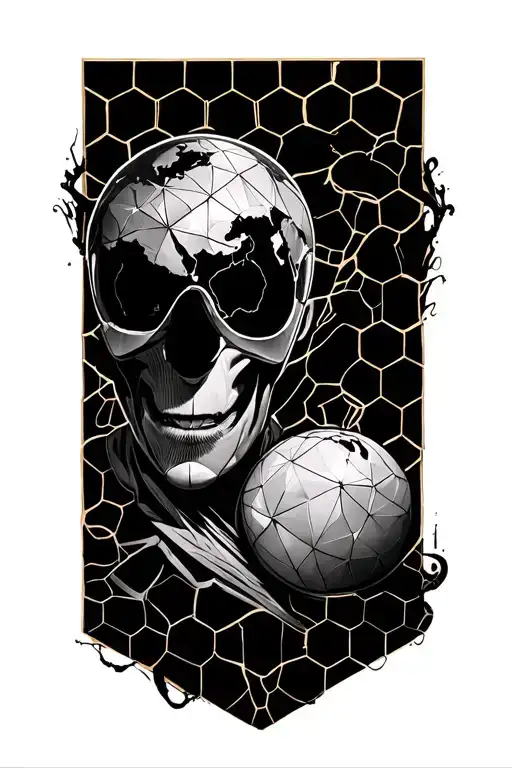 geomtric/honeycomb sleve with the world is your - scarface + leshy = mix is all together somehow tattoo design idea