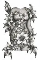 plus size body with lillies wrapping tattoo design idea