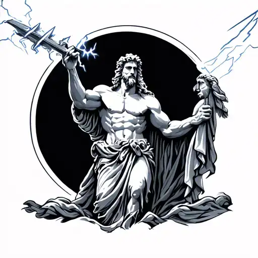 Zeus holding a lightning tattoo design idea