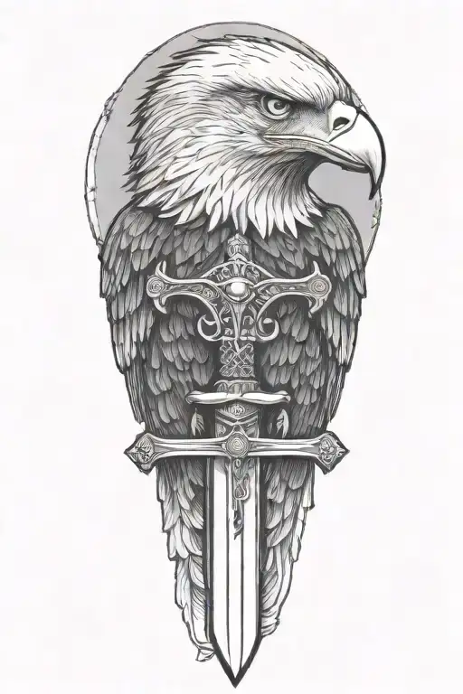 bald eagle with a sword tattoo design idea
