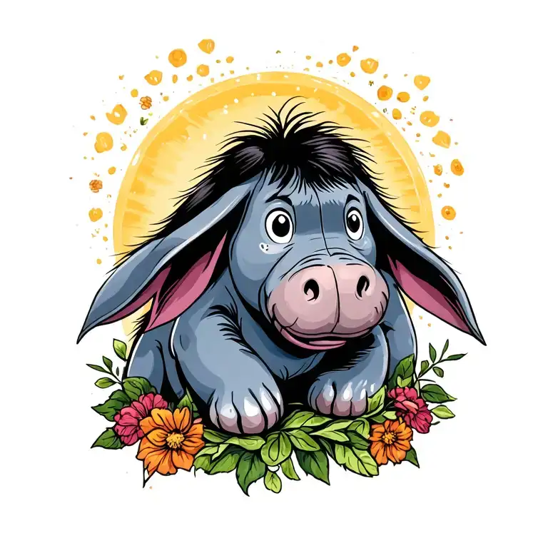 eeyore covering sadness tattoo design idea