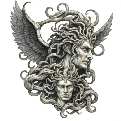 medusa killing lucifer tattoo design idea