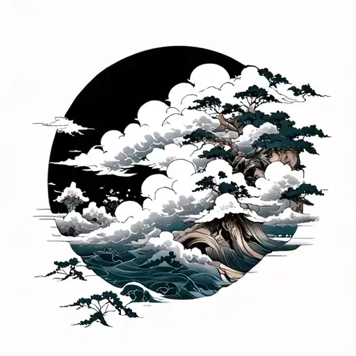 TRADITIONAL JAPANESE HALF SLEEVE AIR AND CLOUD tattoo design idea