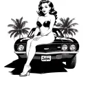 pin up girl sitting on 69 camaro tattoo design idea