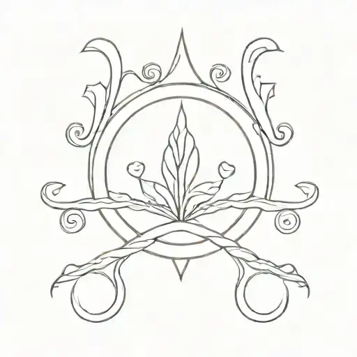 A trident in a minimal, fine-line style, with arabesques around it that recall the waves of the sea tattoo design idea