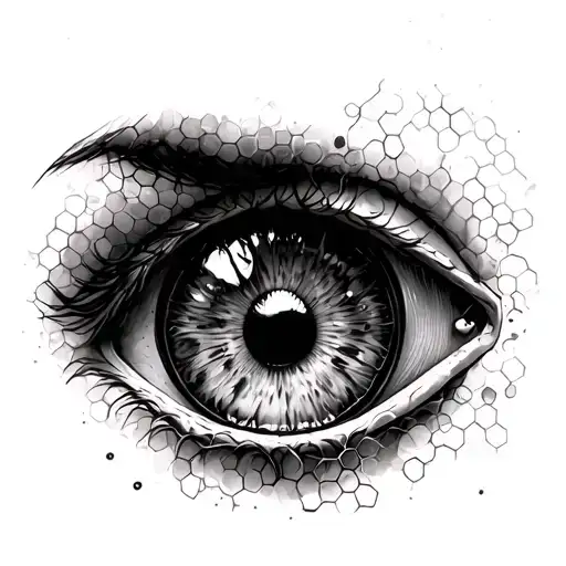eye, honeycomb, shutter lens tattoo design idea