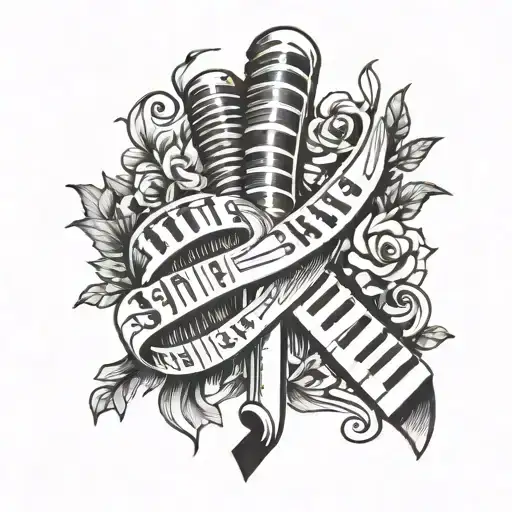 piano keys, lung cancer ribbon, the name Sharon tattoo design idea