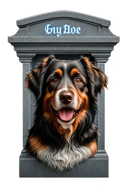 Dog tomb stone with the name blue across the top tattoo design idea