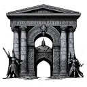 Make me an image to be used for a tattoo containing Babylon gates and the crusader knights protecting it  tattoo design idea