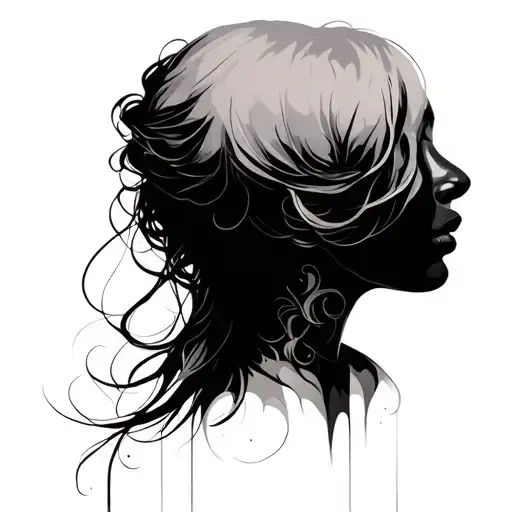 abstract lady head profile holding tattoo design idea