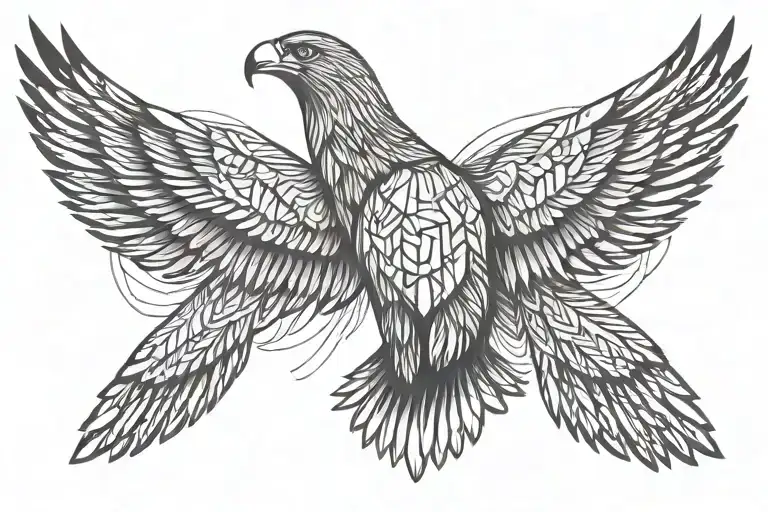 eagles wings spread wings looking left thunderbird minimalist linework geometric tattoo design idea