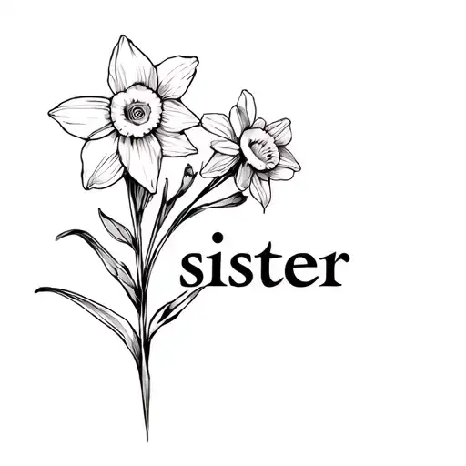 "sister" daffodil flower blooming tattoo design idea