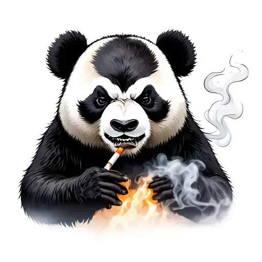 angry panda bear smoking cigarette tattoo design idea