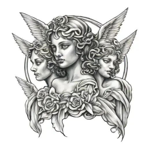 three angels faces mute deaf blind tattoo design idea