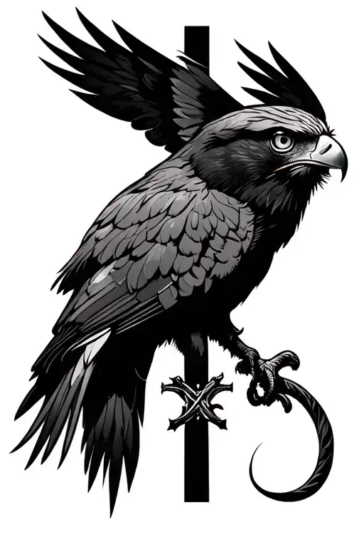 cross with hawk eyes in it  tattoo design idea