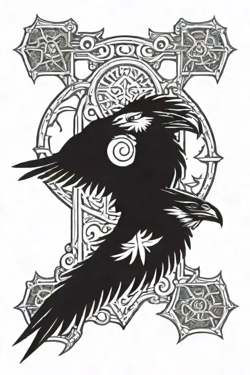 helm of awe thors hammer ravens flying tattoo design idea