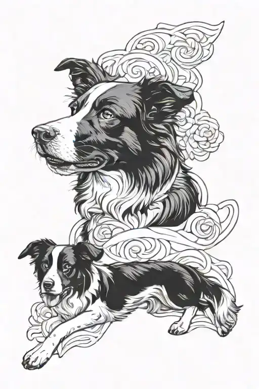 border collie herding portrait tattoo design idea